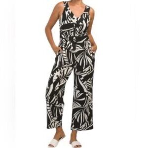 Tahari Linen Rayon Blend Belted Jumpsuit